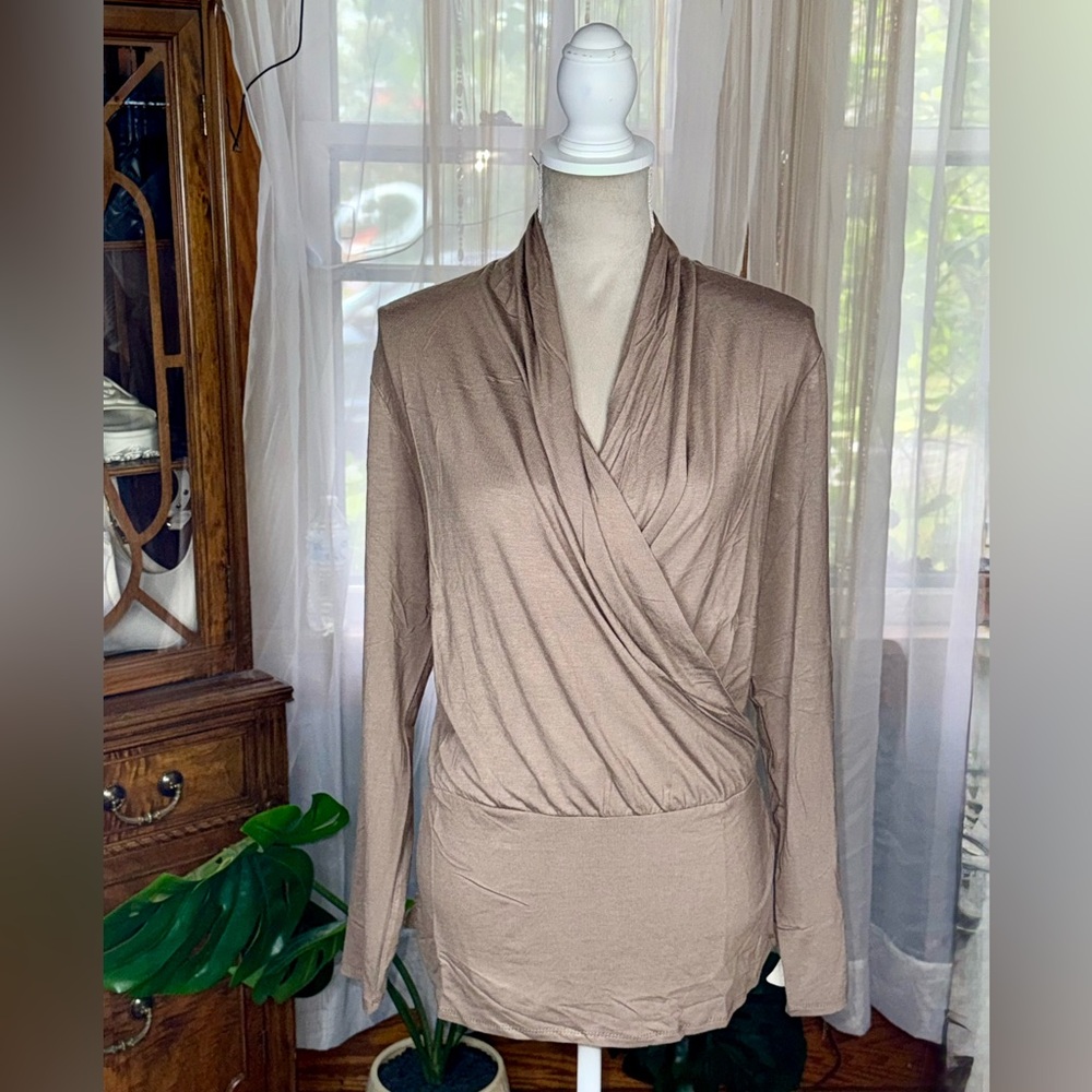 Catherine Malandrino Taupe Wrap Long Sleeve Top
